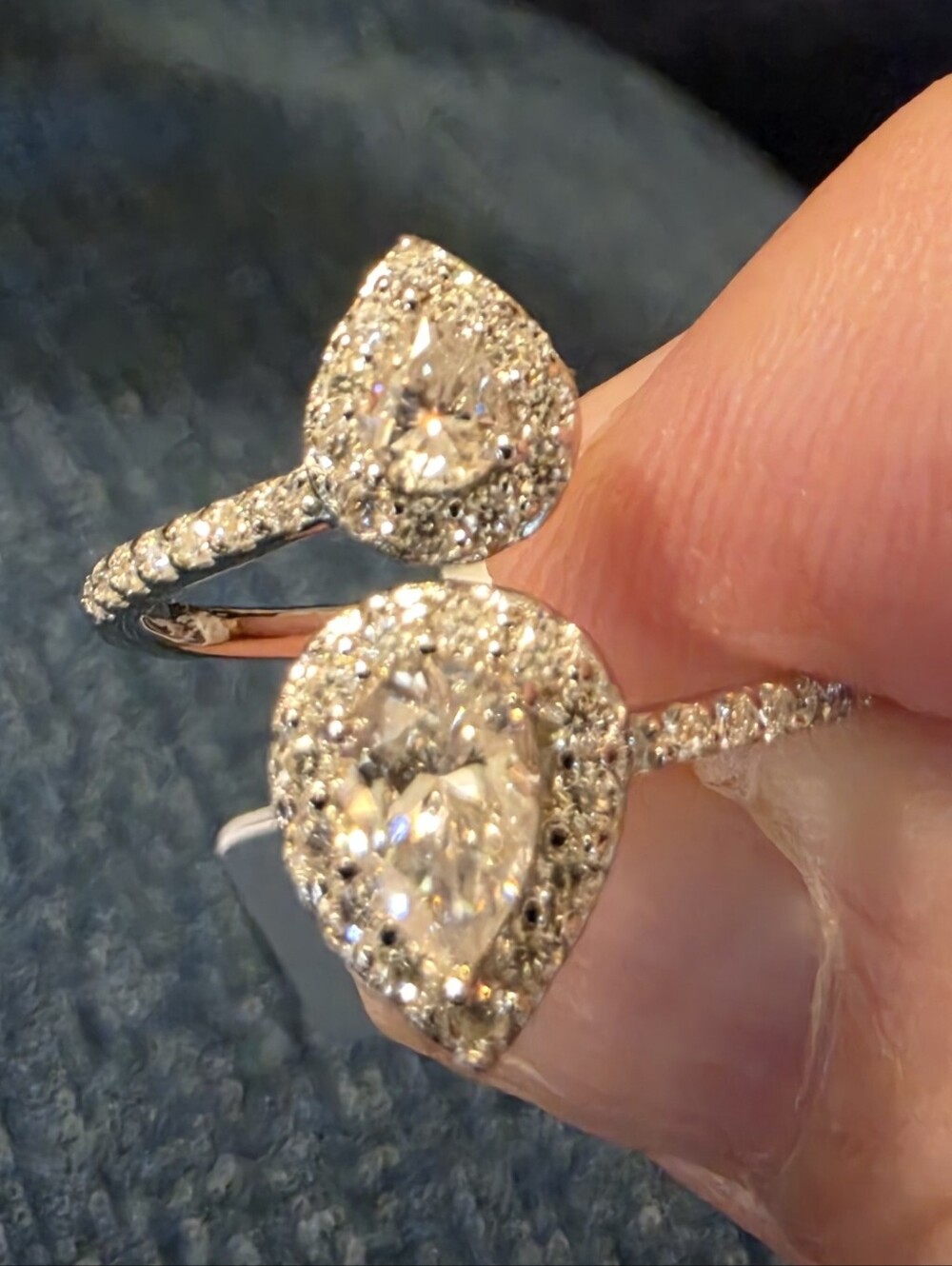 NWT Double Pear Shaped 1.15CT Moissanite 925 Silver Ring Size 6.